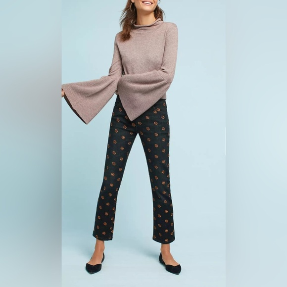 Pilcro and the Letterpress Denim - Anthropologie Pilcro Black & Copper Floral Embroidery Slim Straight Jeans Sz 28